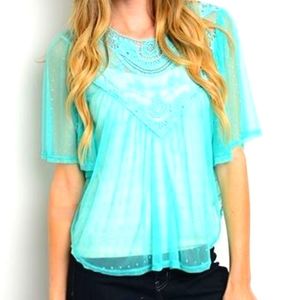 Boho Lace Flutter Sleeve Sheer Top